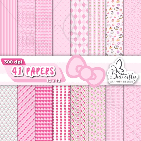 Kawaii Kitty Digital Paper, Scrapbook Kitty, Wallpaper