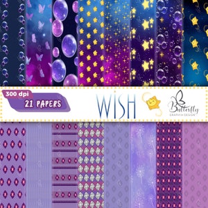 Digitale Papiere Wish, Wish Digital Paper, Wish Movie Disney Birthday, Wish Party Theme, Party Dekoration, Asha, Wish Party, Disney Princess