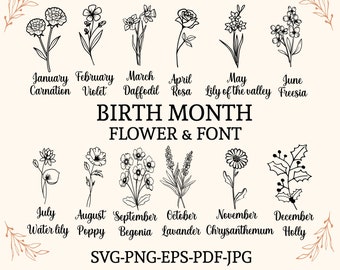 Fiori del mese di nascita in formato SVG, Fiori di campo in formato SVG, Fiori di compleanno, Clipart di fiori, Botanico in formato SVG, Floreale in formato SVG, Margherita in formato SVG, Papavero in formato SVG PNG, Rosa in formato SVG