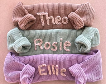 Personalized Baby Sweater | Take Home Outfit | Hand Embroidered Knit Sweater | Baby Toddler Baby Shower Gift