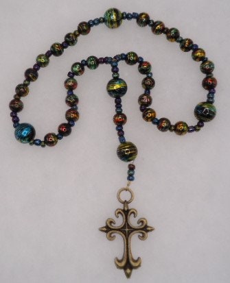 Bronze Anglican Rosary With Large Metal Cross. 10mm Textured CCB