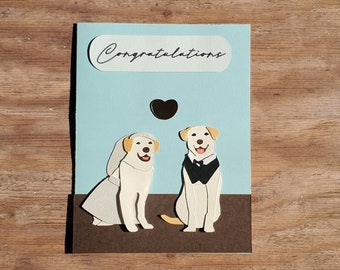 Handmade Card for Dog Lovers: Wedding, Engagement, or Bachelor/Bachelorette Party.