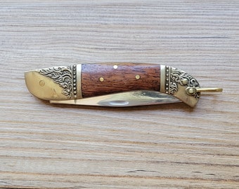 Vintage Thai Brass Blade & Wood Folding Pocket Knife