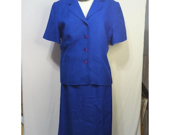 Cross Country Vtg Ladies Royal Blue 2 Piece Skirt Suit Size 12 Shoulder Pads 454