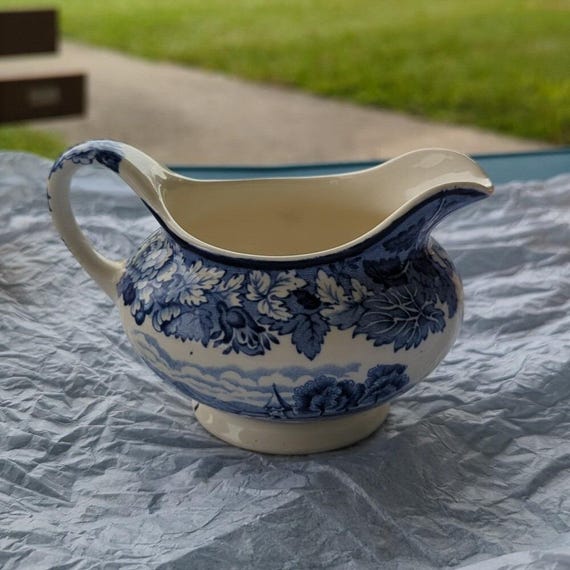 Enoch Woods English Scenery Blue White Creamer Wood & Sons England