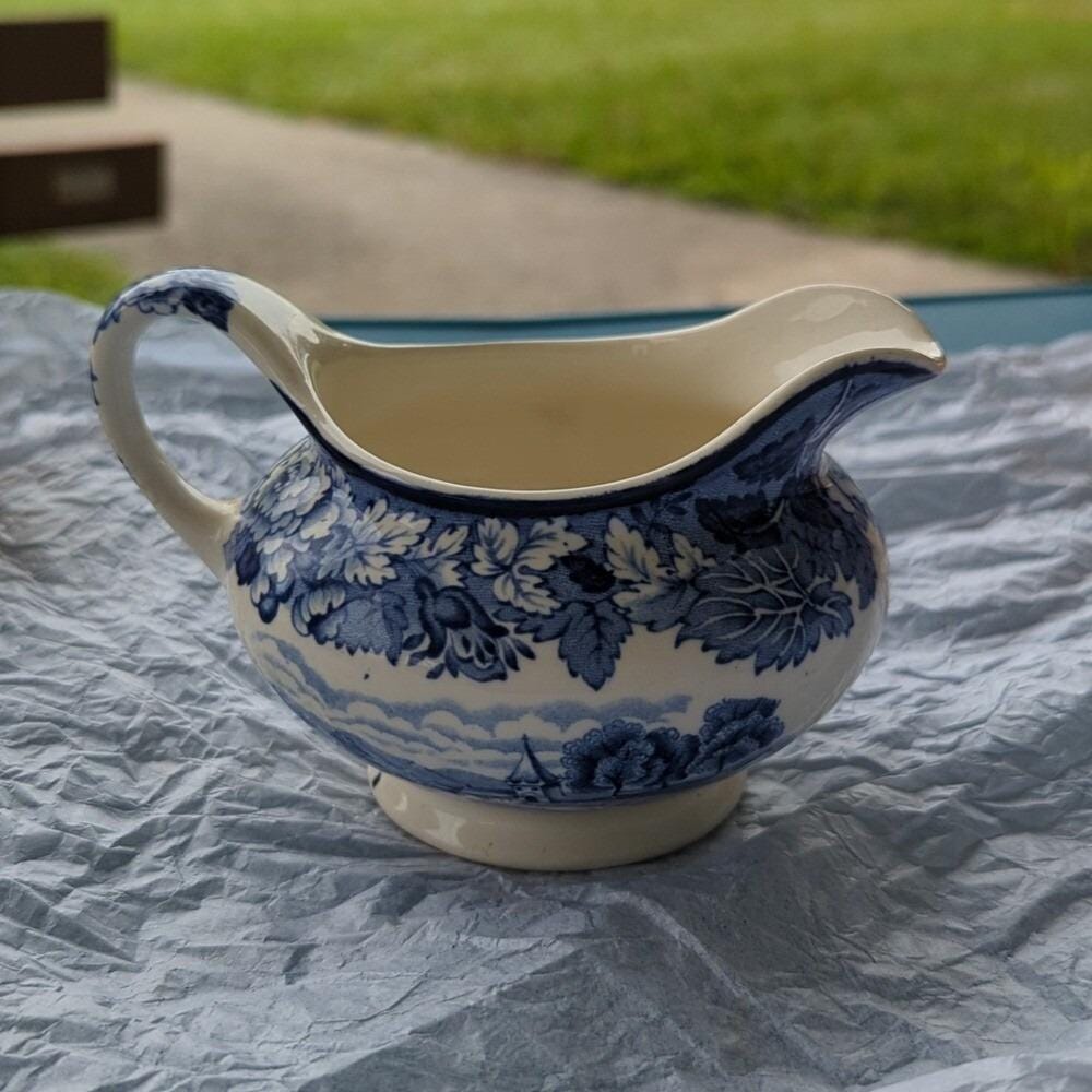 Enoch Woods English Scenery Blue White Creamer Wood & Sons England