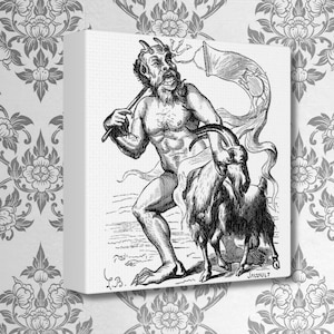 Puede incluir: Una ilustración en blanco y negro de un demonio cornudo montando una cabra. El demonio sostiene un tridente y una pancarta con una rana en ella. El texto "JAXDVLT" es visible en la esquina inferior derecha.