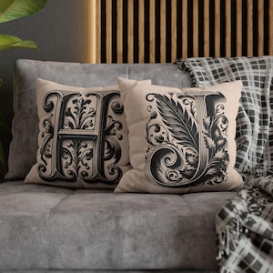 Almohada decorativa con monograma, cojín con iniciales y letras ornamentadas