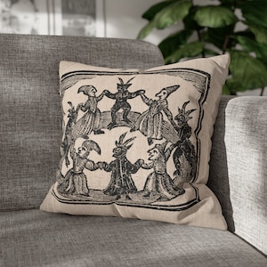 Witches and Demons Dance Accent Pillow, Dark Cottagecore, Goth Housewarming Gift, Witchy Aesthetic, Mystic Room
