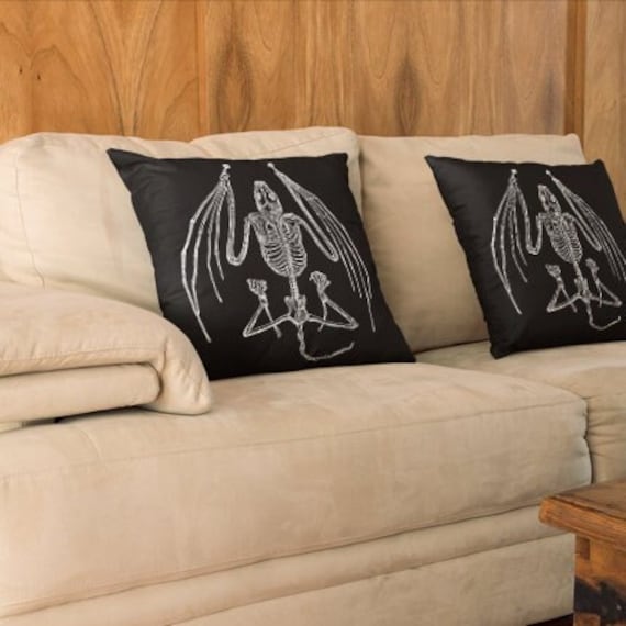 Bat Skeleton Accent Pillow, Goth Home Decor, Gift for Gothic Housewarming