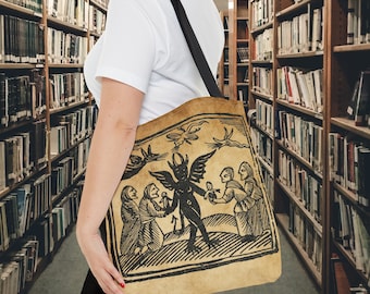 Witches and Devil Tote Bag, Woodcut Demon Print 1500s, Witchcraft, Wicca Book Bag