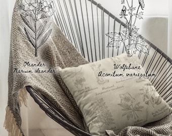 Poisonous Plants Accent Pillow - Witchy Cottagecore Vintage Illustration