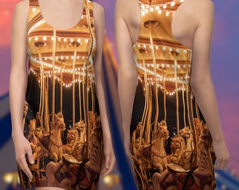 Carousel Tank Dress, Carnival Racerback, Dark Clowncore, Whimsical, Unique