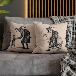 Vintage Krampus Pillow, Gothic Christmas, Dark Holiday Decor