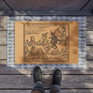 Hexen fliegende Fußmatte, Willkommensmatte aus Kokosnussholz, Witchy Home Decor, Gothic Housewarming