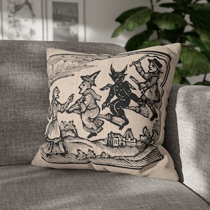 Witches and Demons Fly Accent Pillow, Dark Cottagecore, Goth Housewarming Gift, Witchy Aesthetic, Mystic Room