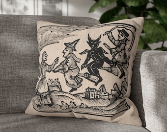Witches and Demons Fly Accent Pillow, Dark Cottagecore, Goth Housewarming Gift, Witchy Aesthetic, Mystic Room