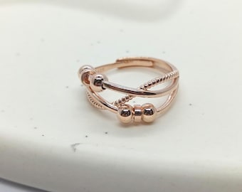 Premium and Adjustable Sterling Twisted Fidget Ring with Bead | Spinner S925 Sterling Silver Anxiety Relief Jewelry Gift for Her