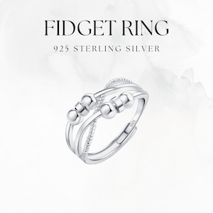 Anti Anxiety fidget ring, Adjustable 925 Sterling Silver Ring For Women, ADHD Bead Ring, Anti Stress, Spinner Ring, Gift for Her,