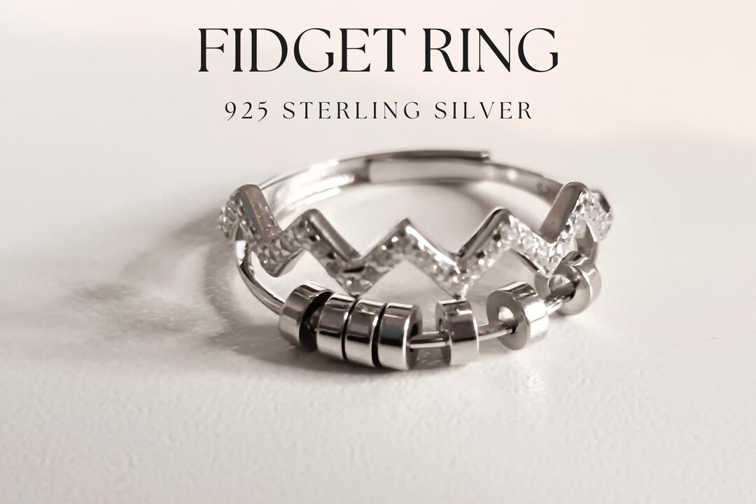 925 Sterling Silver Adjustable Fidget Spinner Ring | Anti-anxiety Bead ...