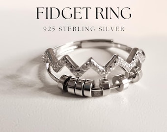 Sterling Silver Adjustable Fidget Spinner Ring | Anxiety Relief Jewelry