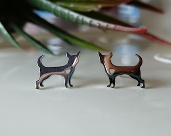 Chihuahua Stud Earrings with hollow love Heart | Hypoallergenic Stainless Steel Dog Jewelry