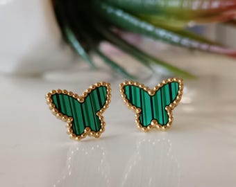 Minimalist Butterfly Beaded Stud Earrings | White Pearl Effect Stainless Steel Gift for Her | Bridesmaid Wedding Boho Fashion Jewelry