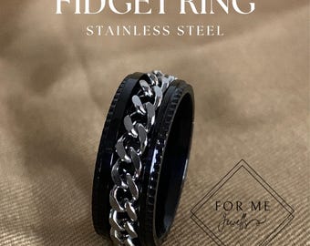 Black Chain Fidget Ring | Stainless Steel Anxiety Spinner