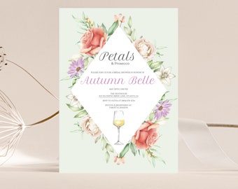 Petals and Prosecco Bridal Shower Party Canva Invite - Digital Download
