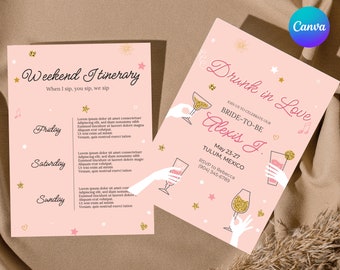 Drunk in Love Bachelorette Party Canva Itinerary and Invite - Digital Download