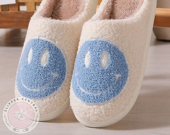 Smile Happy Face Fluffy Slippers, Women's Fluffy Cushion Slides, Cute and Comfortable