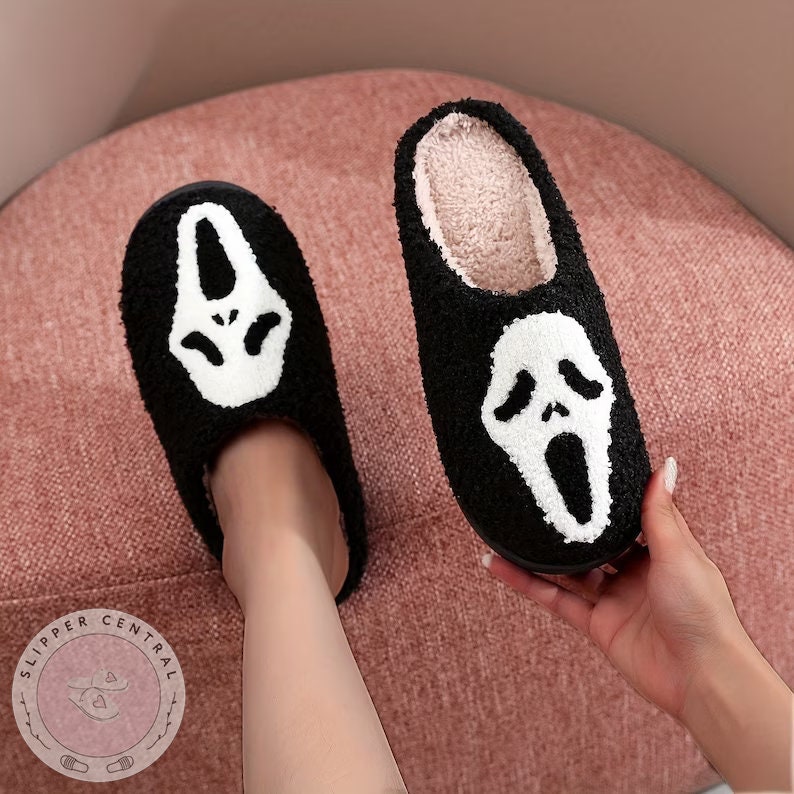 Cute Scream Slippers, Spooky Slipper, Halloween Skull Slippers