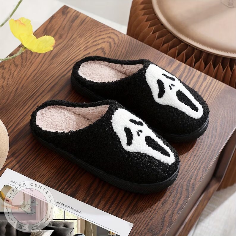 Cute Scream Slippers, Spooky Slipper, Halloween Skull Slippers