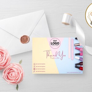 PINK - Nail Thank You Card Template, Thank You For Order Packaging Insert, Printable DIY Thank You Cards Template