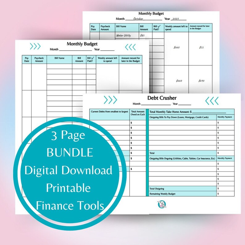 Finance Bundle including Monthly Budget and Debt Crusher