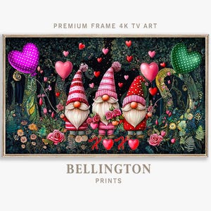 Charm Valentine Gnomes Samsung Frame TV Art, Whimsical Valentine Gnomes Digital Art, Valentine Balloons Wall Decor, Fantasy Love Art TV189
