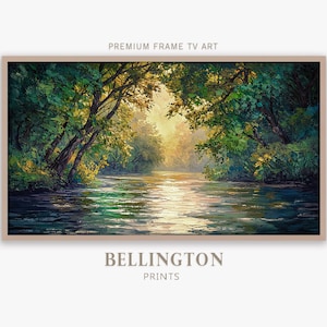 Samsung Frame TV Art: River Sunset Landscape Painting (Digital Download)