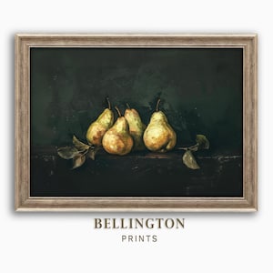 Vintage Pear Still Life Print: Dark Academia Kitchen Wall Art (Digital Download Printable)
