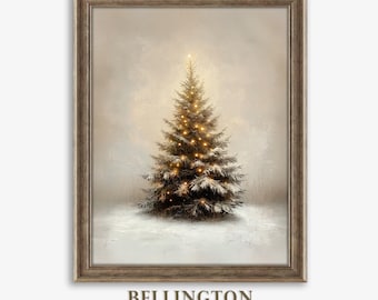 ヴィンテージクリスマスツリープリント：ニュートラルで素朴なホリデーデコレーション（デジタルダウンロード印刷可能）