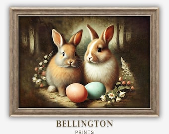 Vintage Easter Bunny Print: Rustic Cottagecore Woodland Decor (Digital Download Printable)