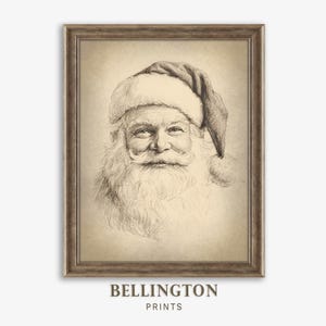 Druckbare Vintage Weihnachtsmann Skizze Bleistiftzeichnung, Weihnachtsdekor-Wand-Kunst, Neutralzeichnung Weihnachtsmann-Plakat, Feiertagsdekor, alter Druck PA164