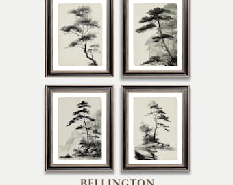 Vintage Tree Sketch Wall Art Print Set,  Minimalist Zen Wall Decor, (Digital Download Printable)