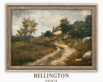 Vintage Cottage Landscape Print: Rustic Farmhouse Wall Art (Digital Download Printable)