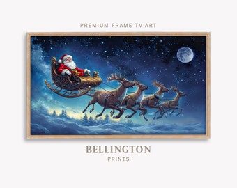 Décoration pour téléviseur Samsung avec le traîneau du père Noël : scène de Noël vintage (téléchargement numérique).