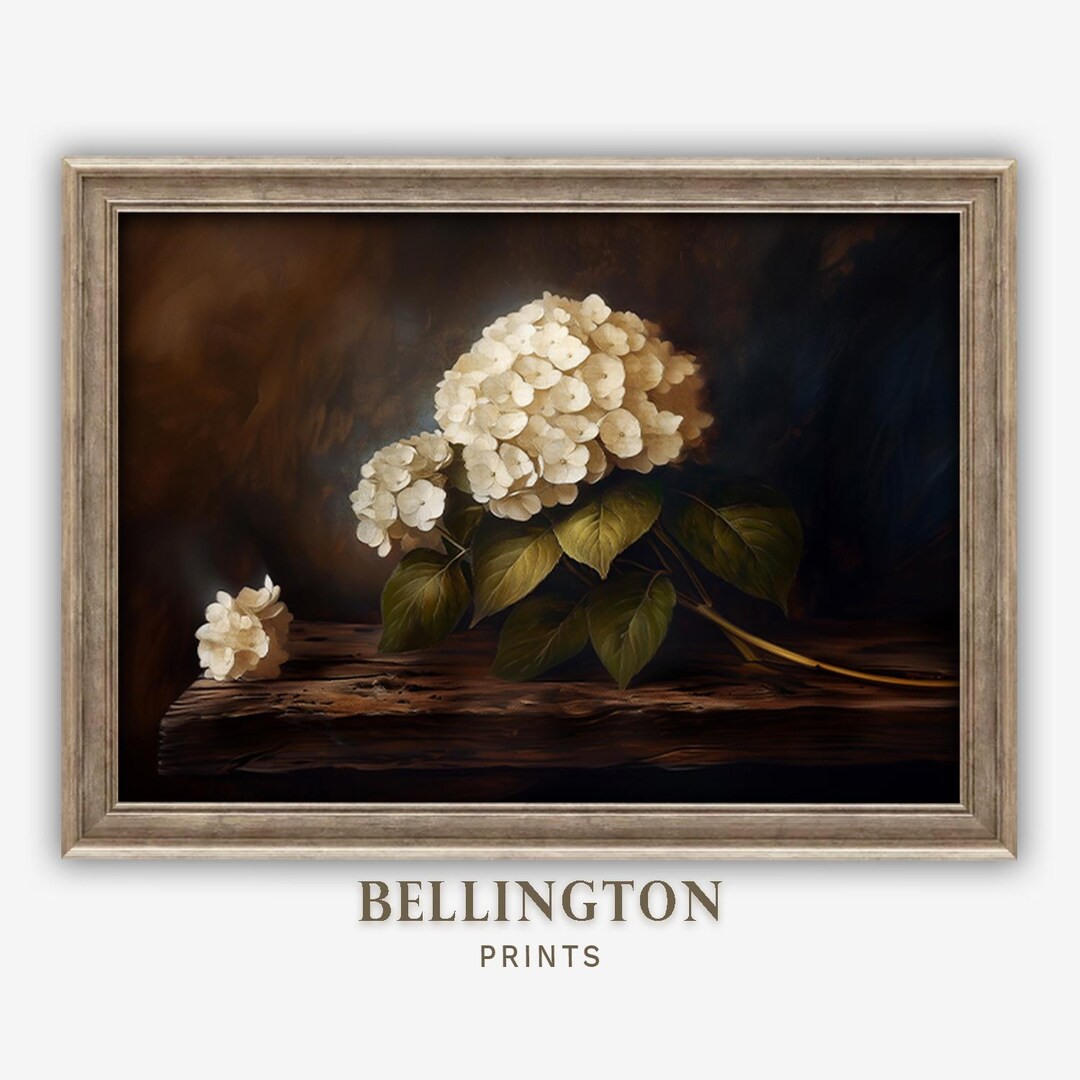 Vintage Hydrangea Oil Painting Print: Rustic Cottagecore Wall Art ...