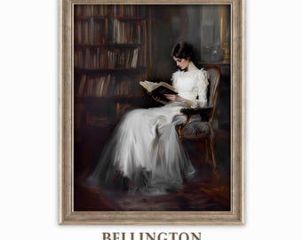 Victorian Woman Reading Print: Antique Library Art (Digital Download)