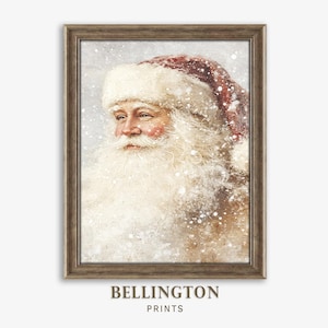 Printable Vintage Santa Claus Portrait Painting, Santa Claus Wall Art Cozy Winter Decor, Christmas Neutral Santa Printable Wall Art, PA163