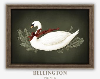 Printable Vintage Swan Wall Art, Elegant Home Decor Print | Digital Download
