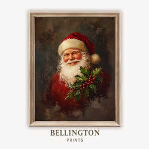 Vintage Santa Portrait Christmas Wall Art, Printable Christmas Santa Art, Christmas Decor, Rustic Seasonal Winter Christmas Art   PA113