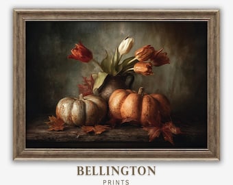 Vintage Pumpkin Still Life Print: Rustic Autumn Farmhouse Decor (Digital Download